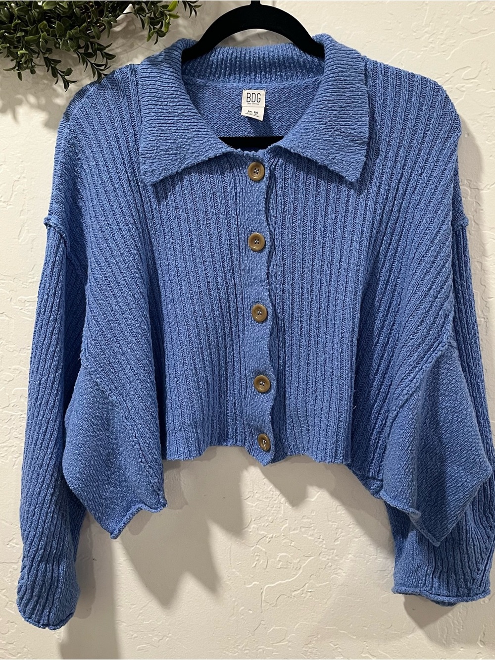 BDG Bright Blue Ribbed Button-Up Cardigan - Picture 2 of 5